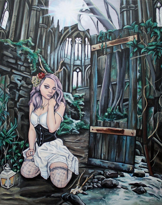 Steampunk Fairy Tale Illustration The White Doe Antlers Fine Etsy Steampunk Fairy Tale Illustration The White Doe Antlers Fine Etsy