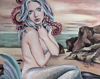 Stranded, Framed Original Acrylic on Canvas, Gothic Mermaid Art, Steampunk Mermaid