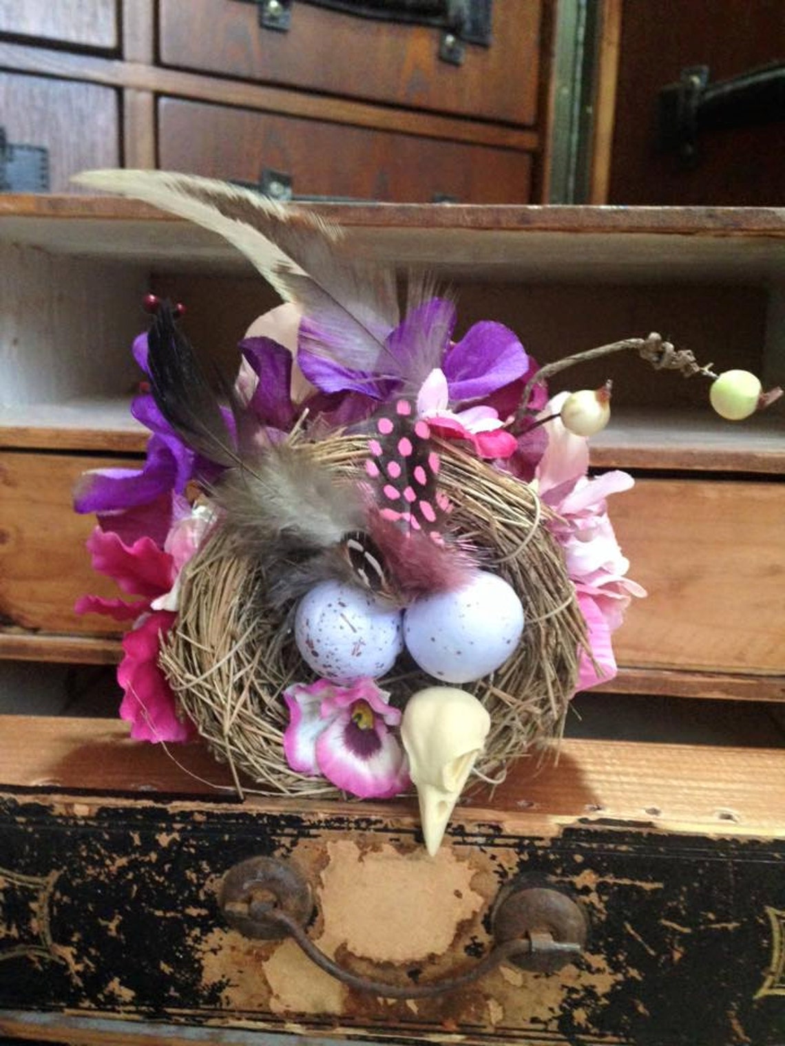 Custom Bird Nest and Flower Fascinator, Steampunk Hair Clip, Alternative Wedding Through a Hedge