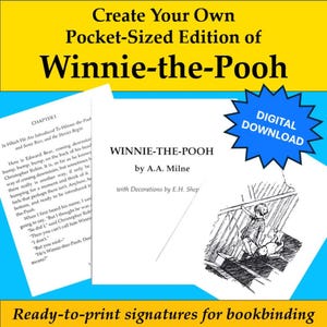 Winnie-the-Pooh Printable Book Illustrated, Preformatted Textblock for DIY Bookbinding Signatures, Mini Book, Gift for Children