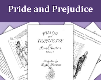 Pride and Prejudice Illustrated Typeset PDF - Compact Edition, Jane Austen DIY Bookbinding Project (includes Bookbinding Checklist)