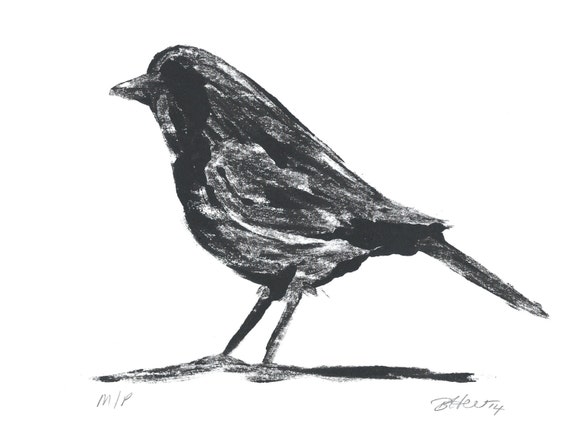 Little Art Oiseau Noir Et Blanc Impression Mono De Lencre Originale à La Main Dessin à Lencre