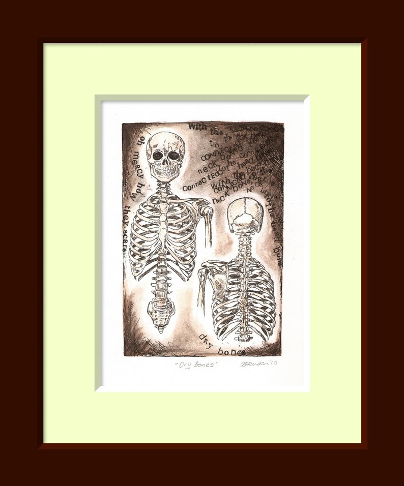 Anatomy Art Dry Bones Skeleton drawing The neck bone is | Etsy