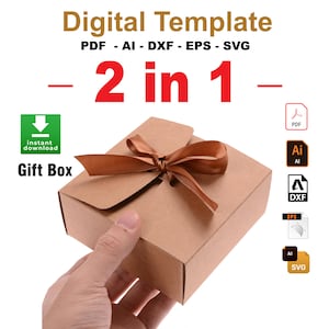 Plantillas de cajas de regalo, caja de cartón universal 2 en 1, descarga digital, caja a dos aguas svg, SVG, DXF, PDF, Cricut, Silhouette