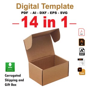 14 plantillas de cajas de cartón universales, cajas de regalo, cajas de envío, descarga de plantillas digitales, SVG, DXF, PDF, Cricut, Silhouette