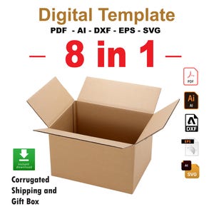 Cajas de envío, Caja de cartón corrugado para transporte y almacenamiento, Caja de regalo, Descarga digital, 8 en 1, SVG, DXF, PDF, Cricut, Silhouette