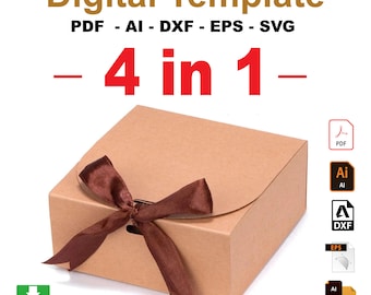Modelli di scatole regalo con nastro, scatola di cartone universale 4 in 1, download digitale, scatola a due falde svg, SVG, DXF, PDF, Cricut, Silhouette