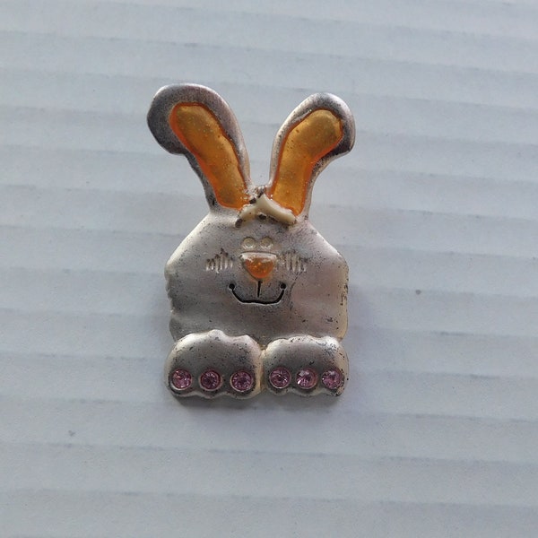 Honey Bunny Pin by AJMC  Silver with Enamel and  Rhinestones