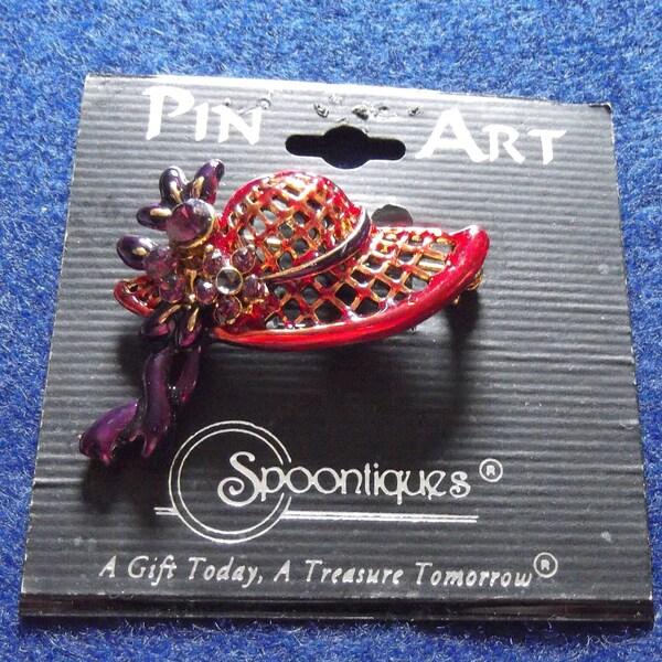 Spoontiques Pin Art Red Hat with Purple Rhinestones Enamel Pin