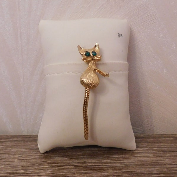 Mini Gold Cat with Rhinestone Eyes and Articulated Tail Pin