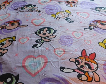 The Powerpuff Girls Twin Size  Flat Sheet Blossom Bubbles Buttercup Hearts and Stars