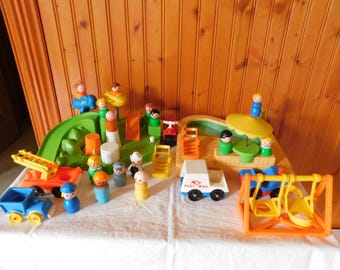 Fisher Price Little People Lote Piscina Parque infantil Vehículos Accesorios Personas Vintage
