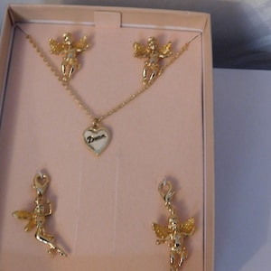 Kirks Folly Set Cherub Pins Necklace Fairy and Cherub Charm Gold New In Box