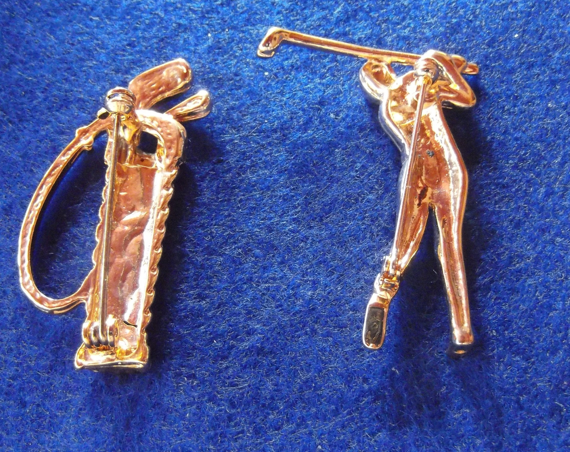 Lot of 2 Gold Golf Pins Golf Bag Golfer Brooch Etsy