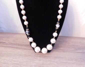 Pearl With Black and Rhinestone Accent Necklace