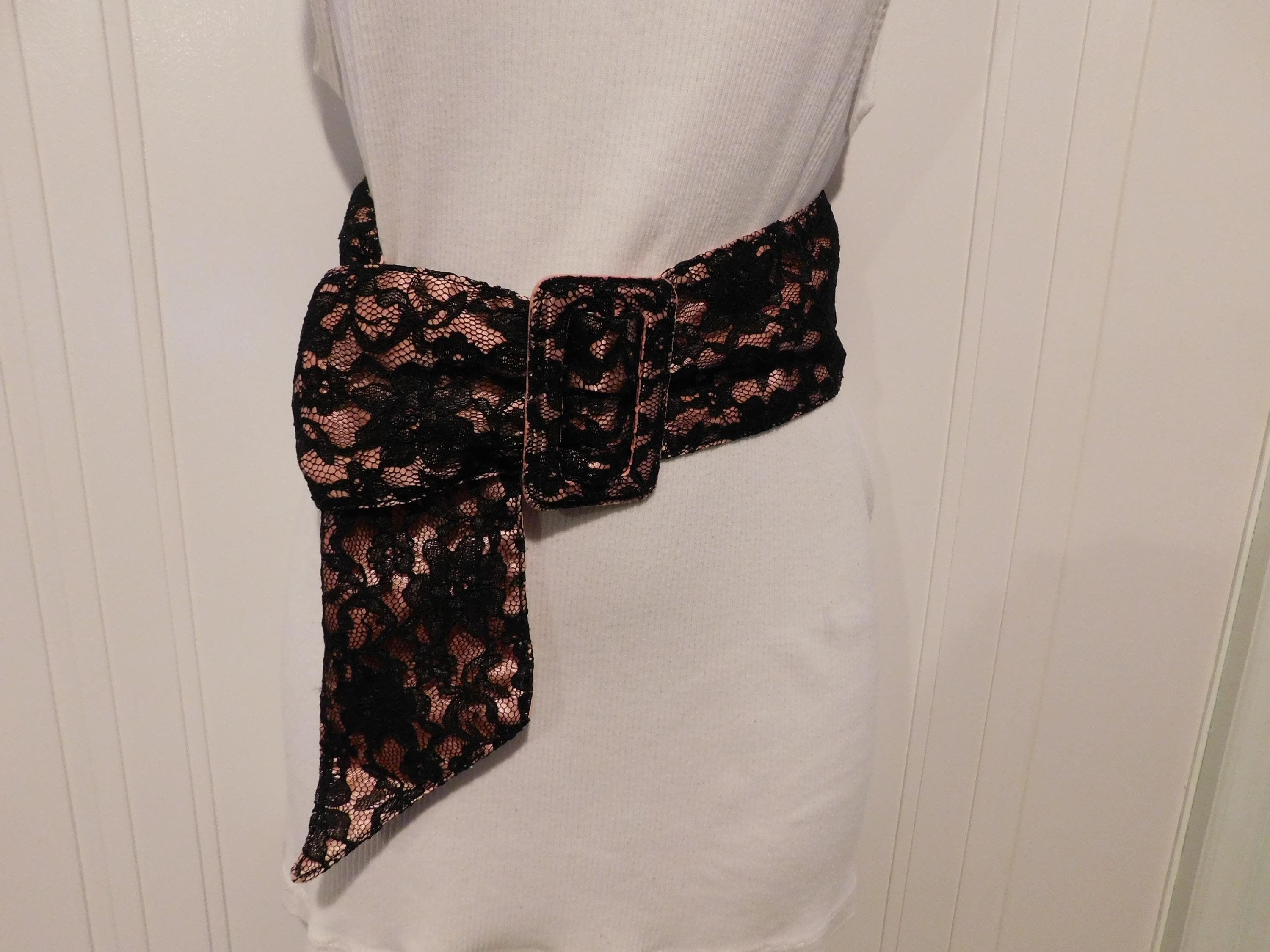 Arden B Pink With Black Lace Overlay Wide Belt - Etsy display picture 2