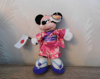Japan Minnie Mouse Beanie With Tag Kimono Flag Authentic Original Disney Theme Parks