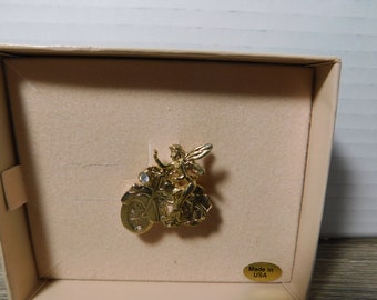 Kirks Folly  Gold Fairy  Motorcyle Crystal Headlight Pin Brooch