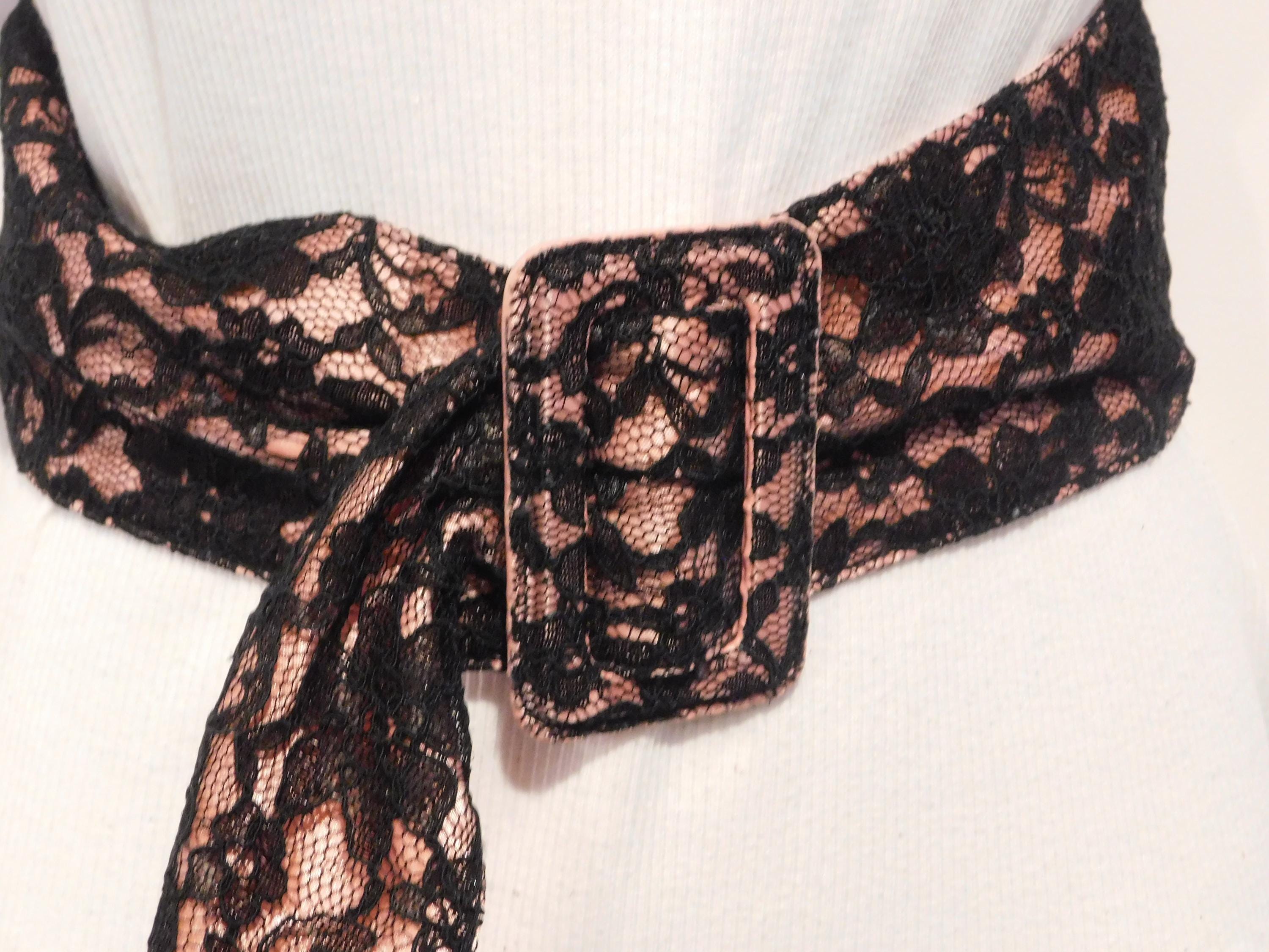 Arden B Pink With Black Lace Overlay Wide Belt - Etsy display picture 1
