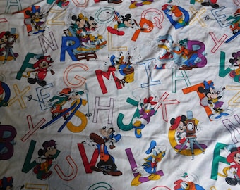 Disney Characters Alphabet Twin Flat Sheet Mickey Minnie Goofy Donald Daisy 80s Outfits READ