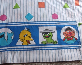 Sesame Street Striped Twin Flat Sheet Bert Ernie Oscar Cookie Monster Big Bird