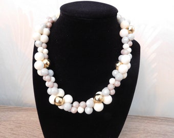 Trifari (tm) White and Multi Colored Beaded Choker Necklace