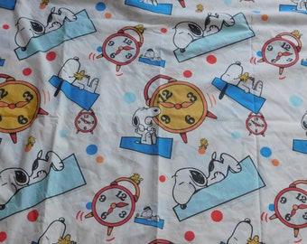 Snoopy and Woodstock Alarm Clocks Polka Dots Sleeping Waking Up Full Size Flat Sheet