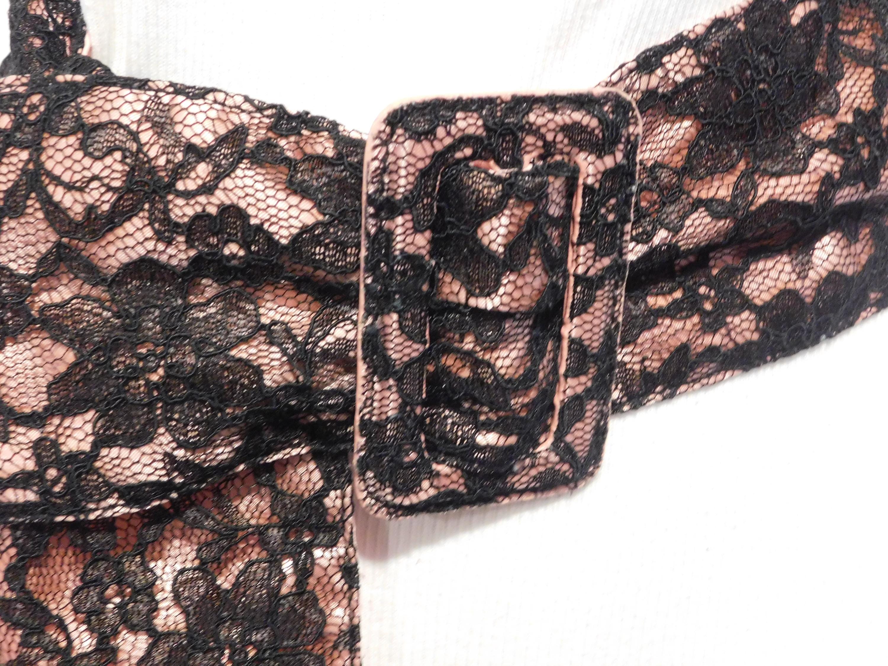 Arden B Pink With Black Lace Overlay Wide Belt - Etsy display picture 3