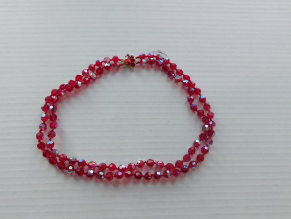 Red Aurora Borealis Double Strand Necklace Sparkl… - image 8