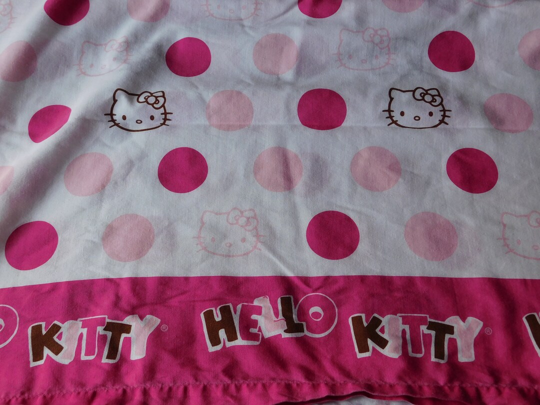 Hello Kitty White With Polka Dot and Face Outline Twin Flat Sheet - Etsy