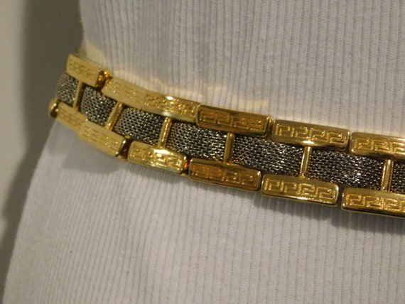 Mikos Gold Greek Key With Silver Mesh and Black L… - image 2