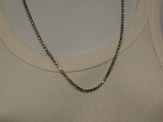 Rhinestone Chain Necklace Thin Clear Stones Prong… - image 1