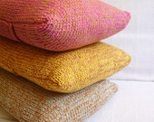 Small Knitted Pillow Case - Caramel + Pink
