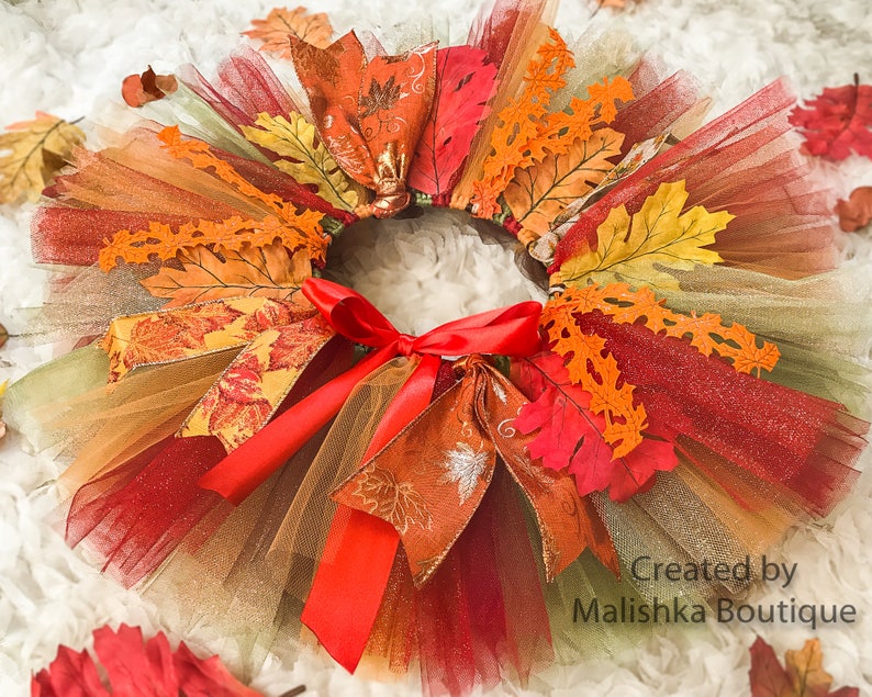 Hair bow Headband Baby Girl First Birthday Leaves Glitter Orange Brown Olive Red Autumn Thanksgiving Fall tutu Outfit Crochet Top Ribbon