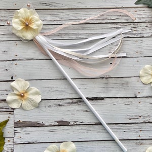 Fairy Wand, Baby Girl Butterfly Garden Party Costume, Cake Smash Photo Prop, Pixie, Flower, ribbon streamers, beige taupe birthday party
