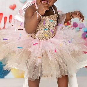 Cupcake Donut Cake Smash Tutu Outfit Dress, Layered with Sprinkles, neon hot fuchsia, glitter, Party Costume, half birthday 6 month photos