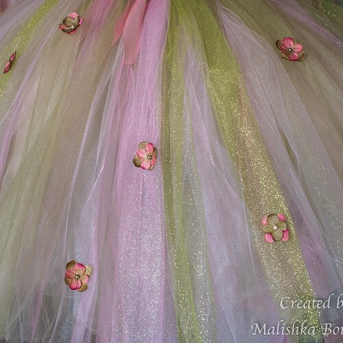 Garden Fairy long shops tutu dress headband, light pink moss sage green, ivy crown, flower girl, full, glitter, beauty pageant, birthday, fabric