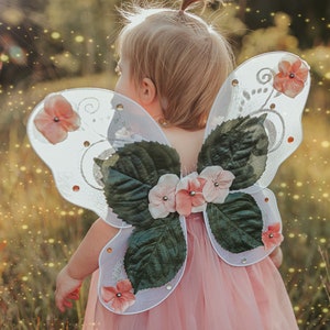 Fairy Wings Wand, Little Baby Girl Butterfly Peach Dusty Orange Flower Pixie Pearls, Garden Party, Leaves, Costume, Cake Smash Photo Outfit