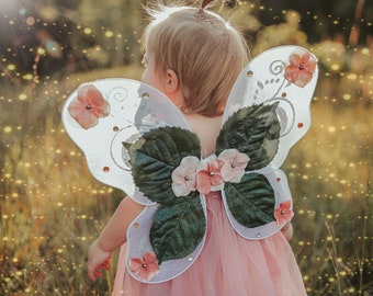 Fairy Wings Wand, Little Baby Girl Butterfly Peach Dusty Orange Flower Pixie Pearls, Garden Party, Leaves, Costume, Cake Smash Photo Outfit