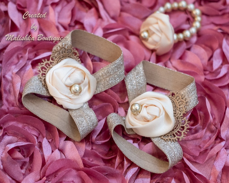 Beige Fairy Baby Girl Headband dainty newborn photo prop First Birthday Outfit Nude elastic skinny flower girl garden party ivy hair crown