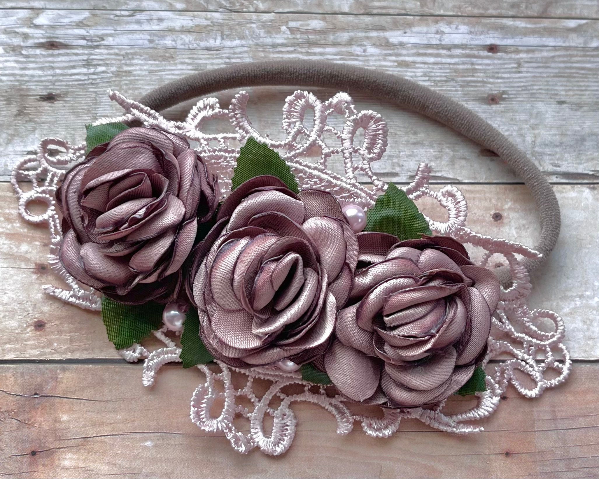 Victorian Fabric Rose Flower Headband Taupe Mauve Vintage - Etsy UK
