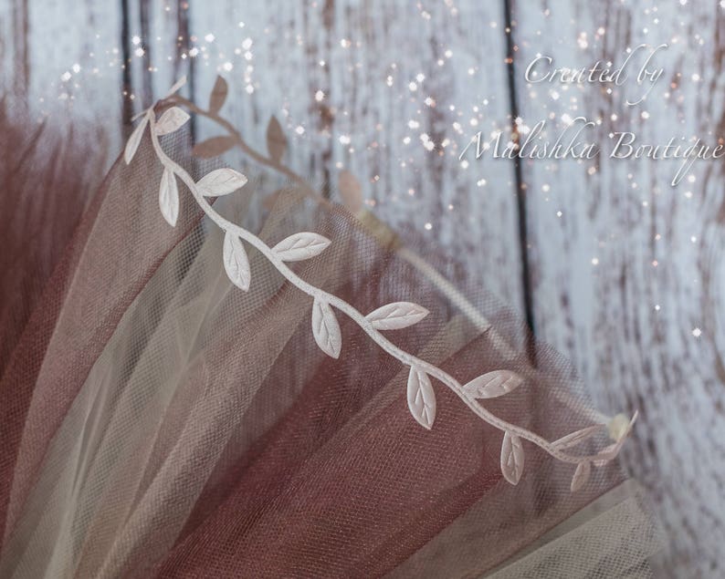 Beige Fairy Baby Girl Headband dainty newborn photo prop First Birthday Outfit Nude elastic skinny flower girl garden party ivy hair crown