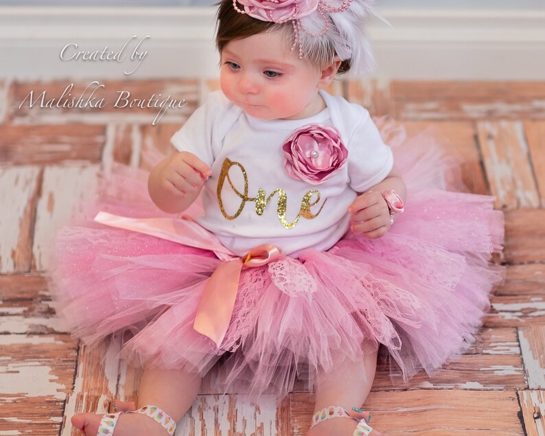Baby Girl Cake Smash Pink Lace Tutu Bodysuit Outfit Glitter Etsy