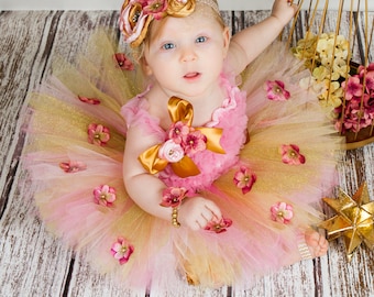 Cake Smash Outfit, Girls Glitter Full Flowers Tutu, princess infant newborn baby toddler Half Birthday 6, tulle skirt boutique photo prop