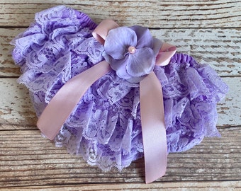 Cubrepañal de encaje lavanda, pantalones bombachos para niña, ropa interior elástica con tutú, lila, lazo, flor, hortensia, bajo el mar, primer cumpleaños