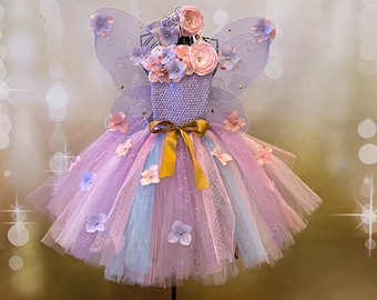 Fairy Birthday Outfit, Long Flower Tutu Pageant Dress, Baby Girl