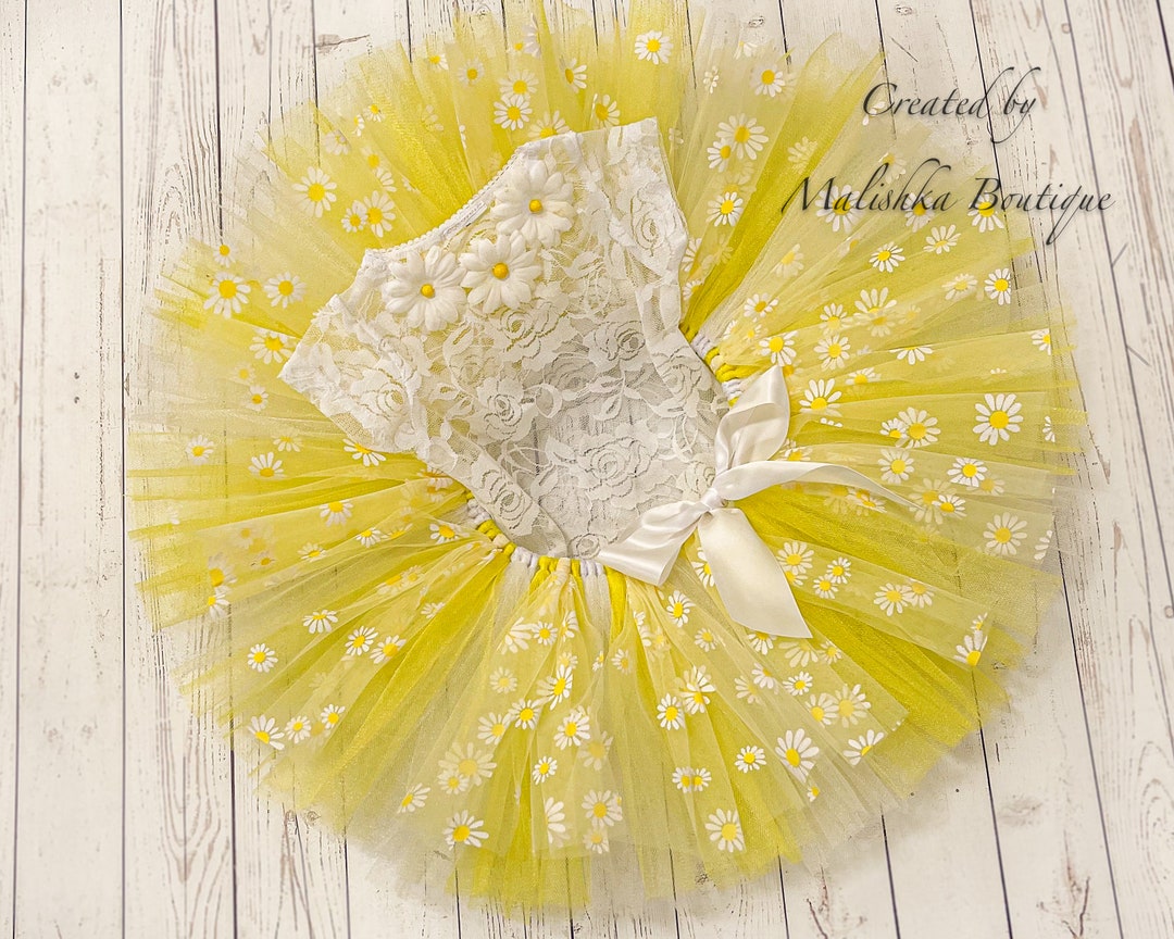 Daisy Tutu Top Outfit, Lace Bodysuit, Baby Girl Flower Tulle Skirt, Cake Smash Birthday Photo ...