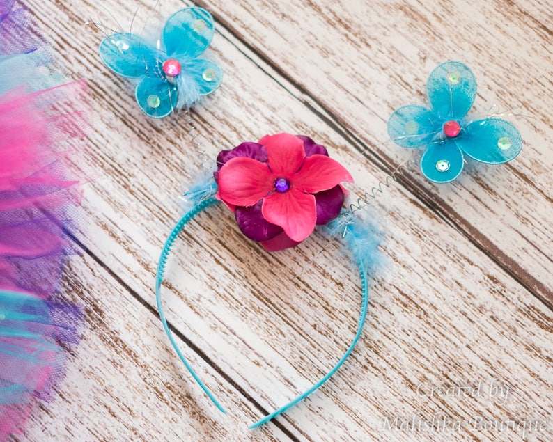 Rhinestone Pearls Purple Hot Pink Fairy Butterfly Wings Costume First Birthday Outfit Baby Girl Turquoise Glitter Wand Headband Antennae