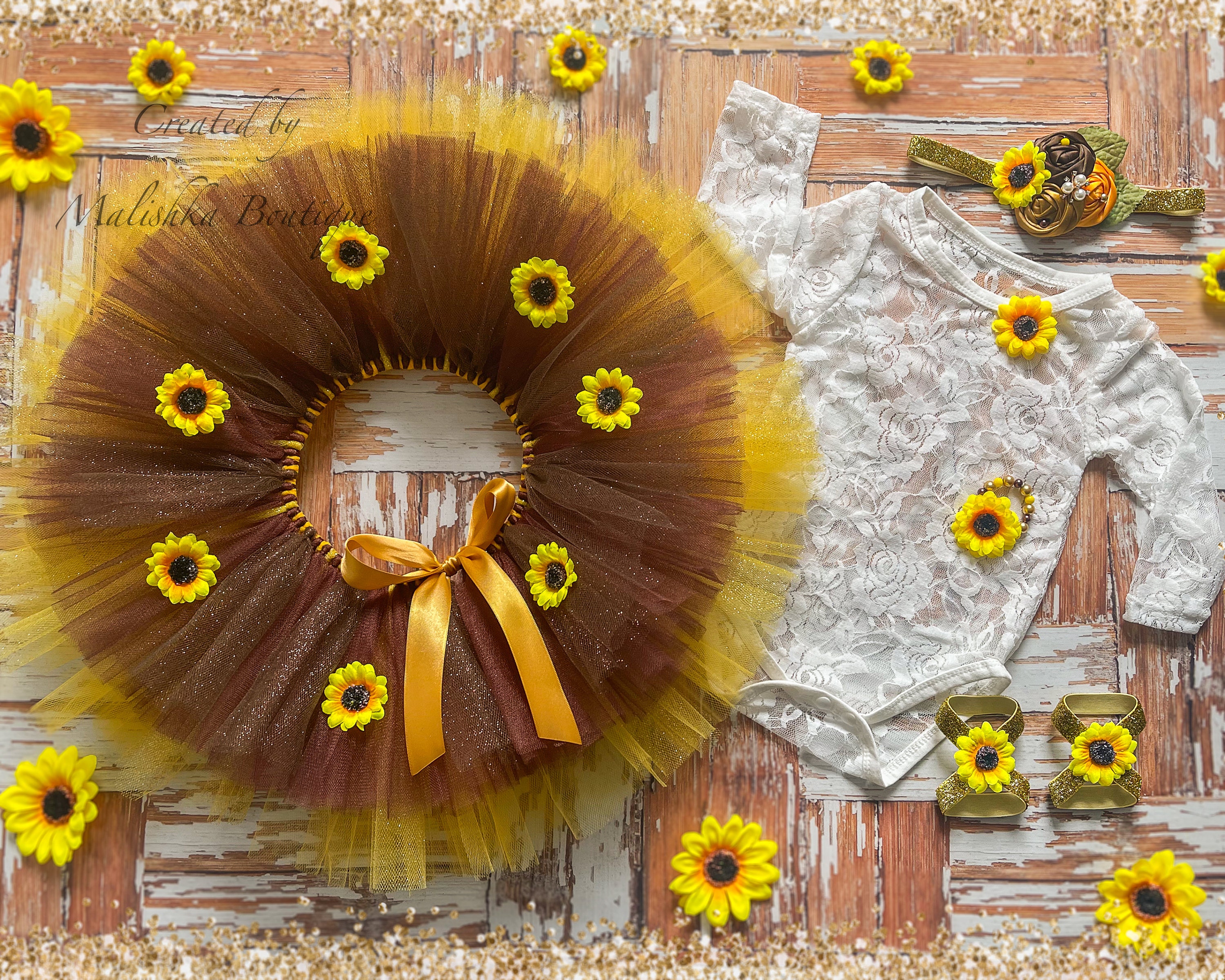 Traje de tut de girasol top de body de encaje para ni a diadema