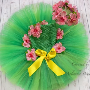 Luau Tutu Skirt, Top, Hair Crown Headband Outfit, Tulle azalea flower, coral salmon, apple, elastic Hawaii cake smash party, baby photoshoot